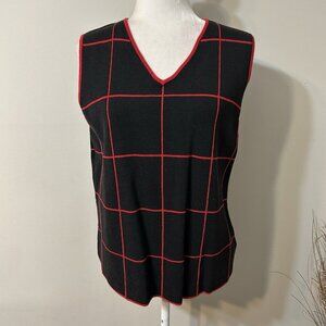 Nygard Collection Sleeveless Black Red Sweater V-neck Square Pattern Sz L 14-16